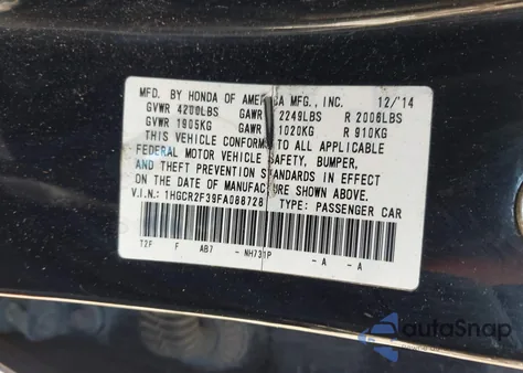 2015 Honda Accord Lx z USA, uszkodzony, nr VIN 1HGCR2F39FA088728